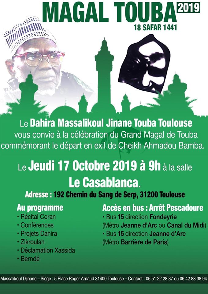 Les adresses de célébration du Grand Magal Touba en France Fédération